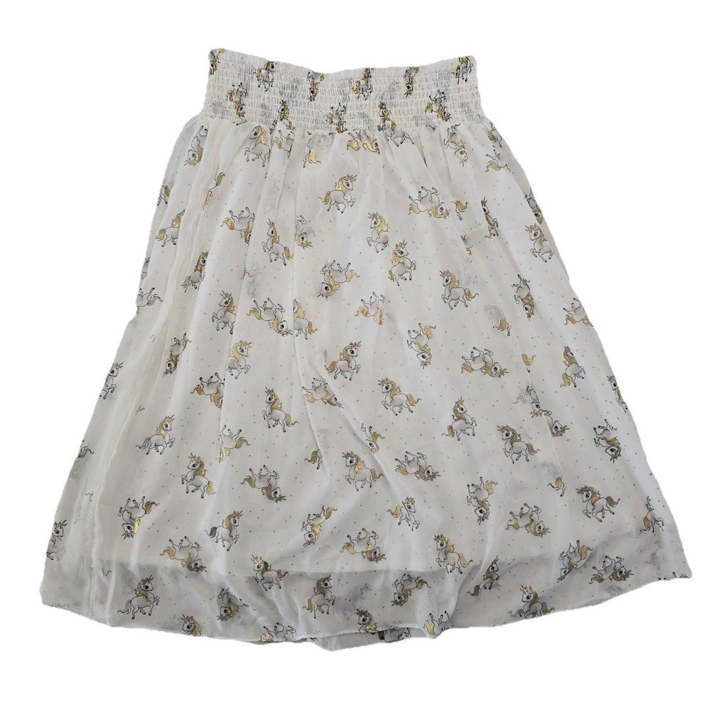 Vtg Jackpot‎ Skirt One Size White Gold Unicorn Print Midi Boho Festival Art NEW
